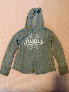 Justice Heather Gray Pullover Hoodie with White Glitter Accent